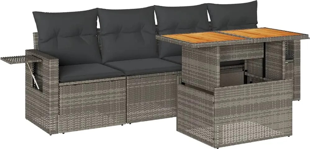vidaXL Set canapea de grădină cu perne, 5 piese, gri, poliratan
