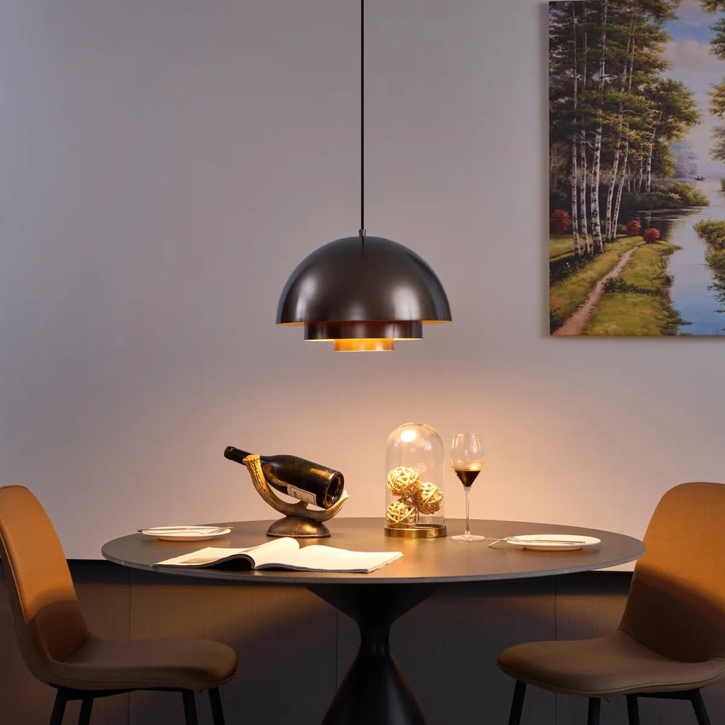 Lampă suspendată scandinavă bronz închis cu interior auriu - Loes