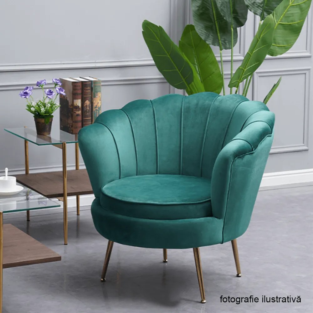 Fotoliu în stil Art-deco, catifea Velvet smarald/crom auriu, NOBLIN NEW
