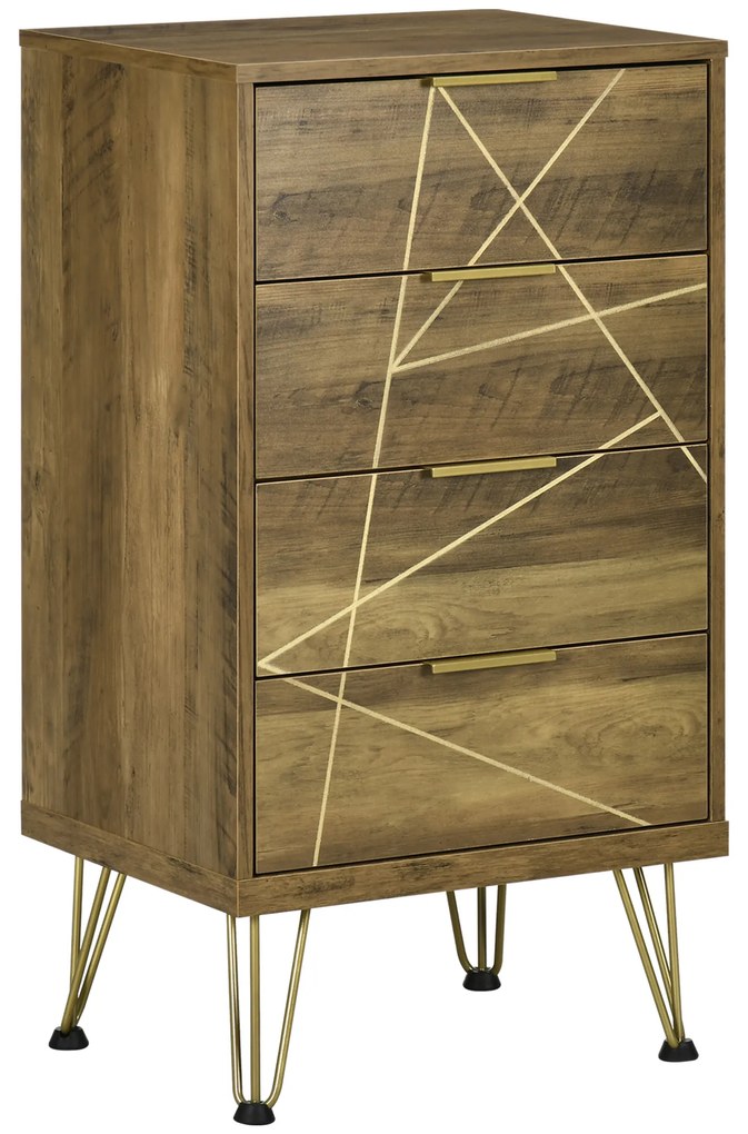 Comoda HOMCOM cu 4 sertare din PAL si picioare din otel pentru dormitor si sufragerie, 48x39x87cm, lemn si auriu | Aosom RO