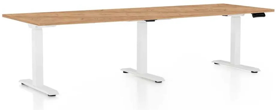 Masă înălțime reglabilă OfficeTech Long, 240 x 80 cm, picioare albe, stejar kraft