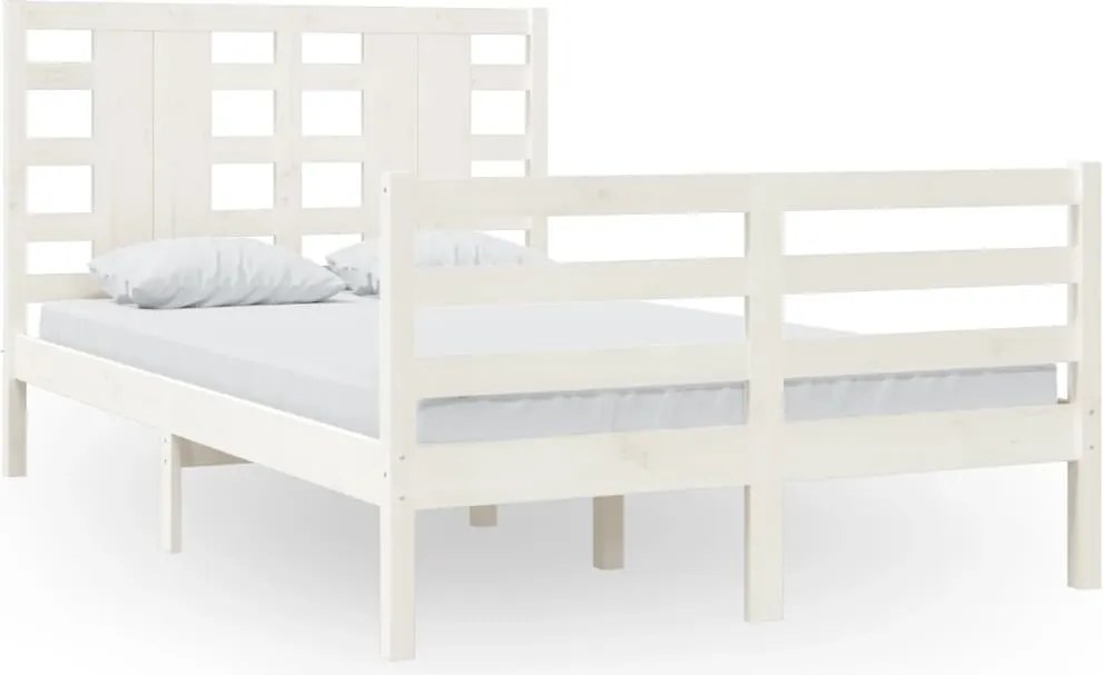 vidaXL Cadru de pat fără saltea, alb, 120x200 cm, lemn masiv pin