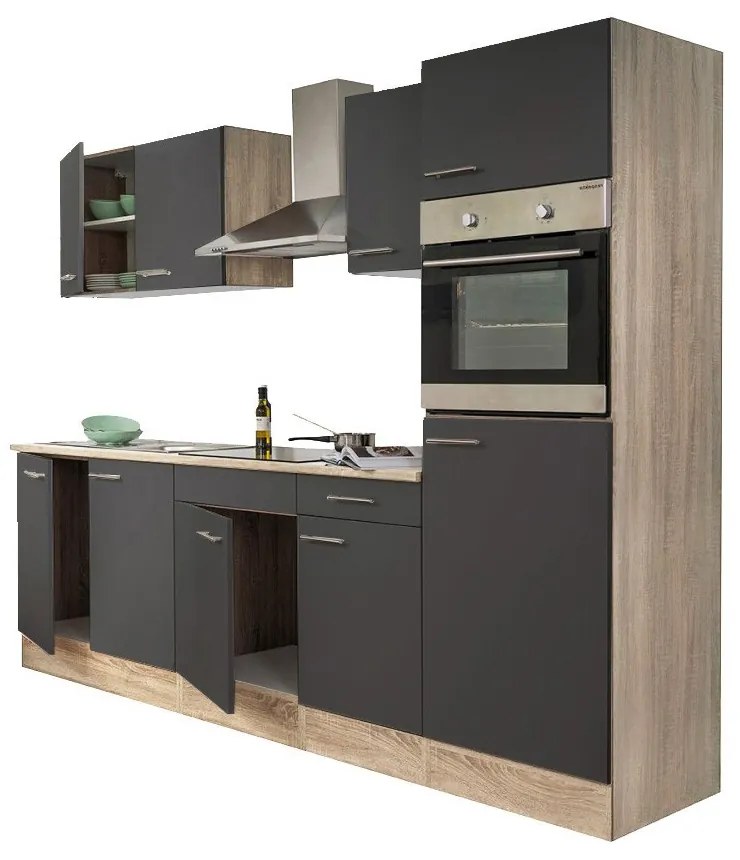 Mobilă de bucătărie Yorki 270 cu corp din stejar sonoma și față antracit satinat