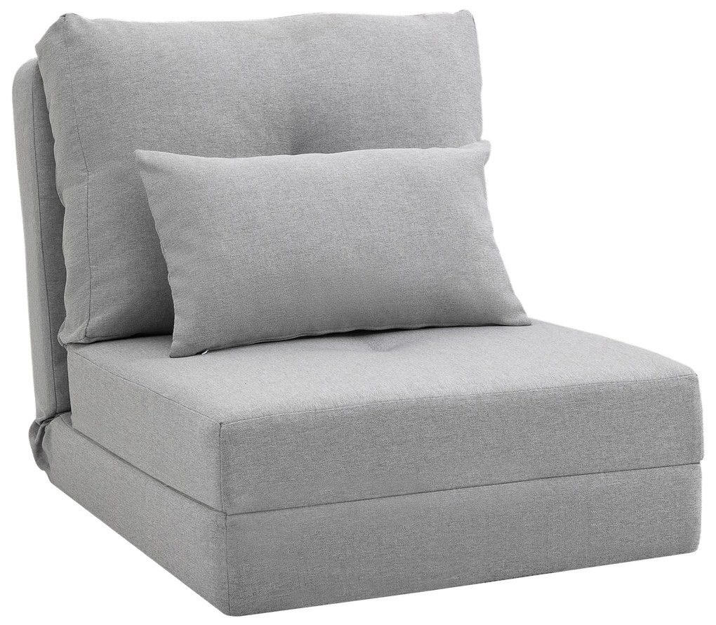 HOMCOM Fotoliu Pat 3 în 1 Convertibilă în Șezlong și Divan de Pe Podea cu 2 Perni, Gri Deschis | Aosom Romania