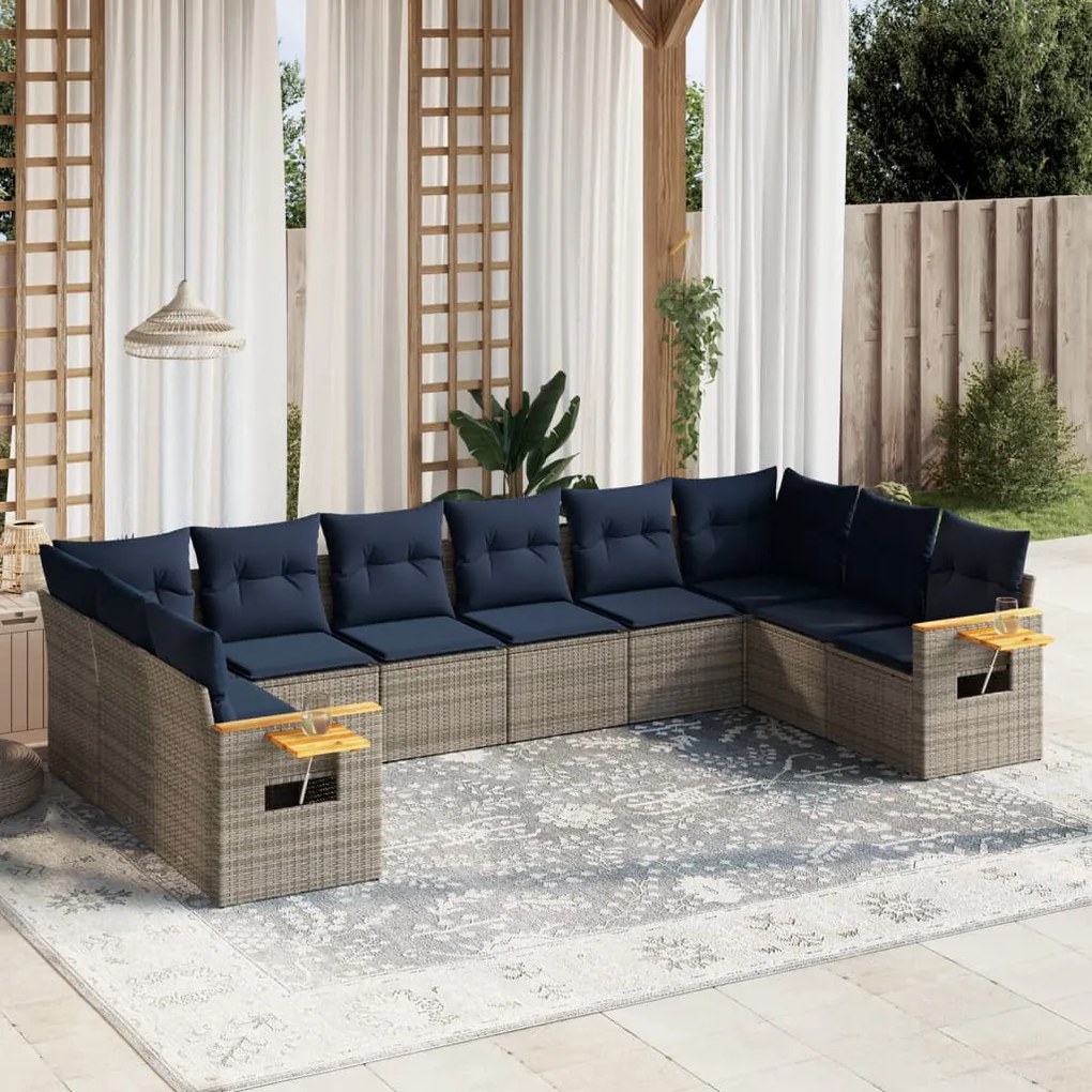 vidaXL Set canapele de grădină cu perne, 10 piese, gri, poliratan