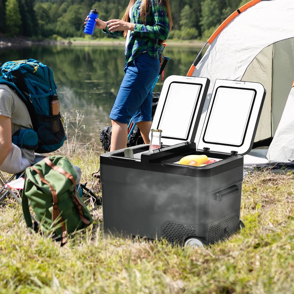 Outsunny Frigider Portabil Electric 45L cu Maner Telescopic și Roți, Ideal pentru Călătorii și Camping | Aosom Romania