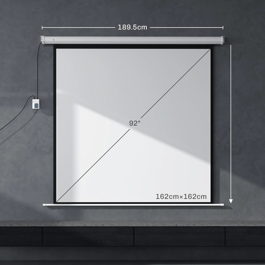 HOMCOM Ecran Proiector de 92 Inch cu Telecomandă, Pânză de Proiector Rulabilă din Plastic și Metal, 189,5x8x189,5 cm, Alb | Aosom Romania
