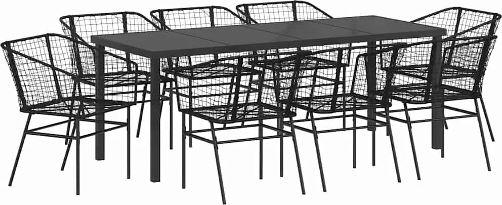 vidaXL Set de masă pentru grădină 9 pcs Negru poliratan