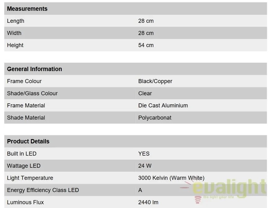 Stalp LED iluminat exterior IP65 H54cm DAIKO AL 11K/177.33 schwarz-kupfer OR