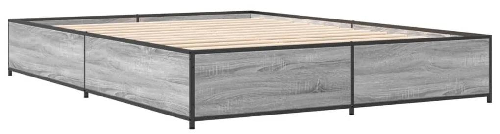 3279845 vidaXL Cadru de pat, gri sonoma, 140x200 cm, lemn prelucrat și metal