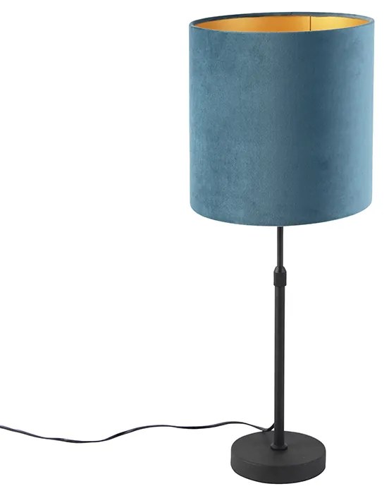 Lampă de masă neagră cu nuanță de velur albastru cu auriu 25 cm - Parte