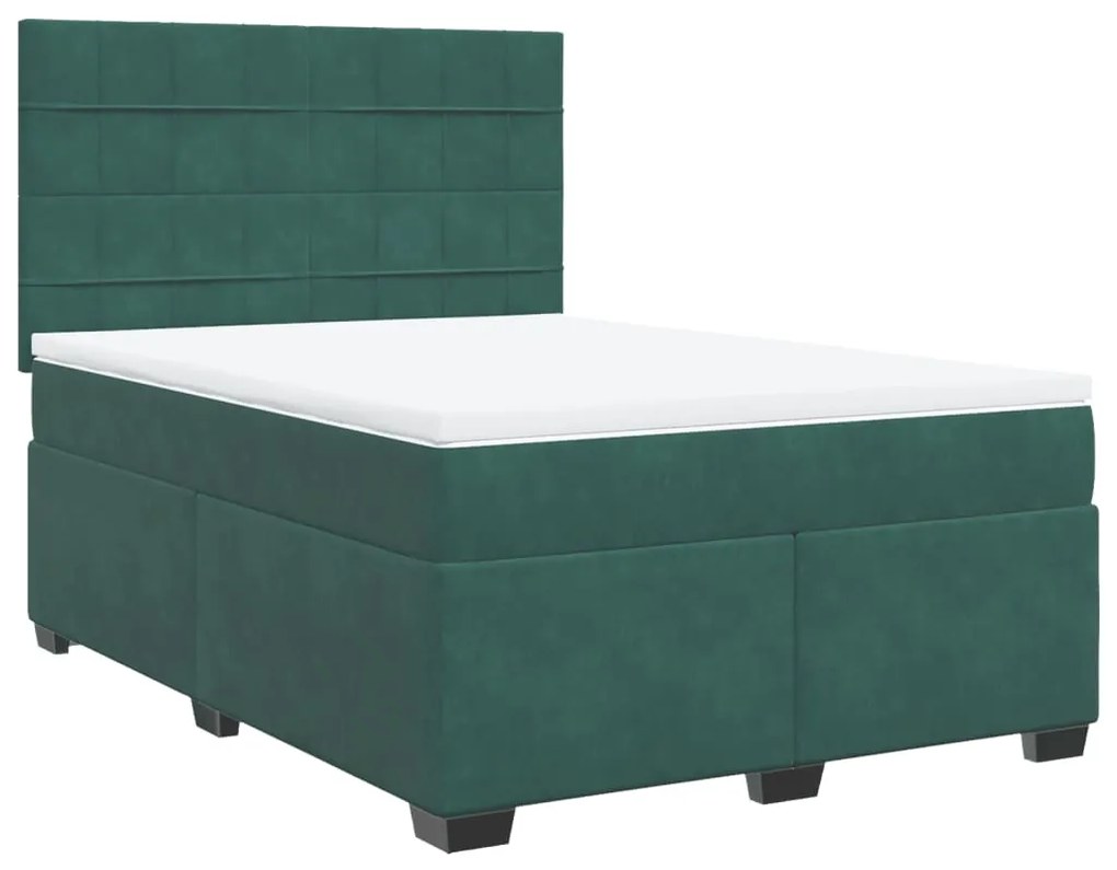 3290957 vidaXL Pat box spring cu saltea, verde închis, 160x200 cm, catifea