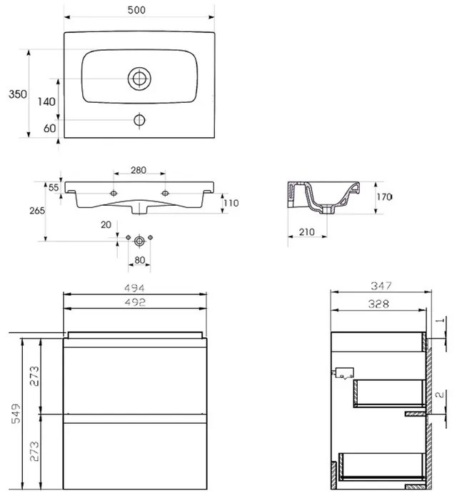 Set B275 mobilier cu lavoar Cersanit, Moduo 60, alb