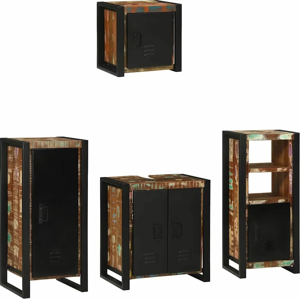 vidaXL Set de mobilier pentru baie cu raft 4 pcs Lemn recuperat masiv