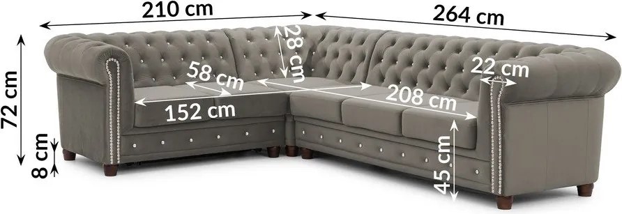 Colțar gri extensibil cu tapițerie din catifea (cu colț pe partea stângă/în formă de ”L”) York Blik – Ropez