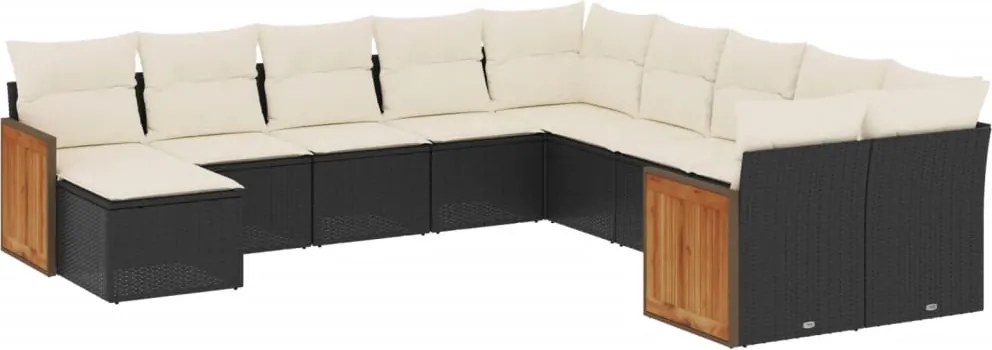 vidaXL Set canapele de grădină cu perne, 11 piese, negru, poliratan