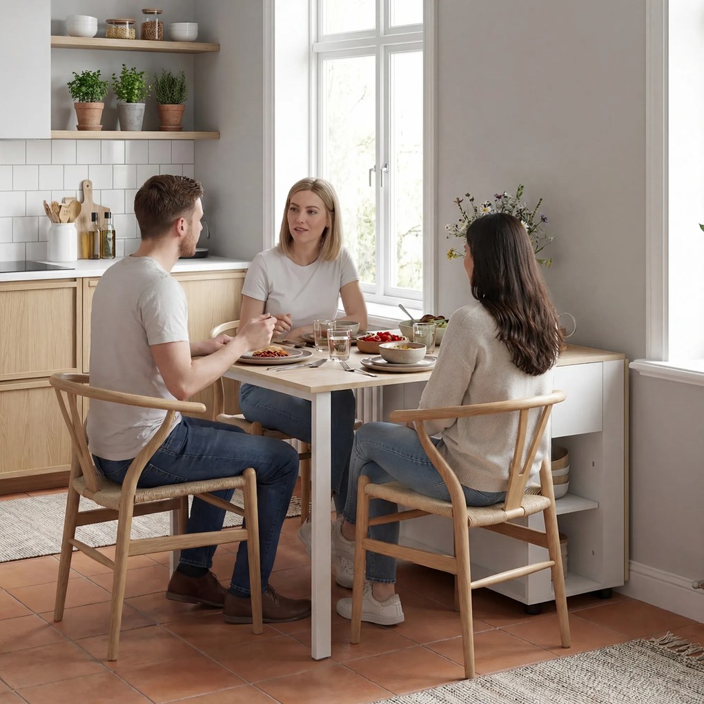 HOMCOM Masă Pliabilă pentru 6 Persoane cu 2 Sertare și 4 Rafturi | Aosom Romania