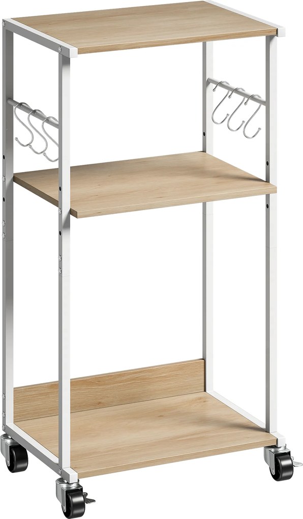 HOMCOM Suport pentru Imprimantă pe 3 Niveluri cu Roți și Cârlige, Masă Modernă, Lemn Natural. | Aosom Romania