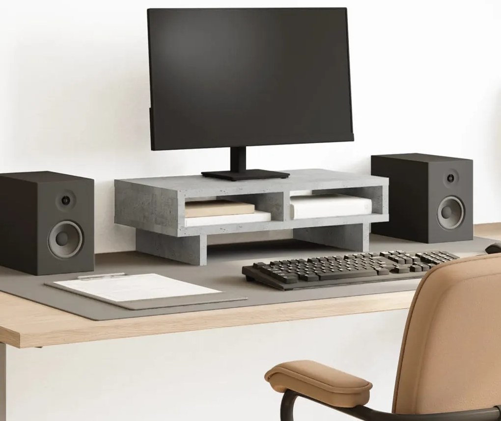 vidaXL Suport de monitor, gri beton, 50x27x15 cm, lemn prelucrat