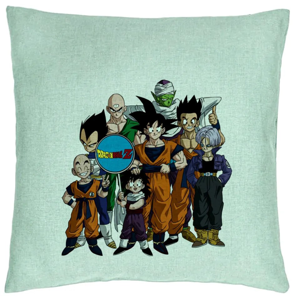 Perna Decorativa cu Dragonball Characters 2, 40x40 cm, Verde Menta, Husa Detasabila, Burduf