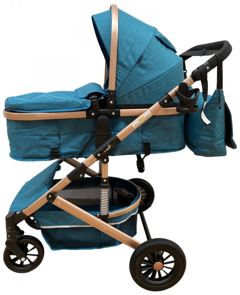 Carucior 2 in 1 pentru copii, cu maner reversibil si suspensii, 0-36 luni - CPC-31-turcoaz