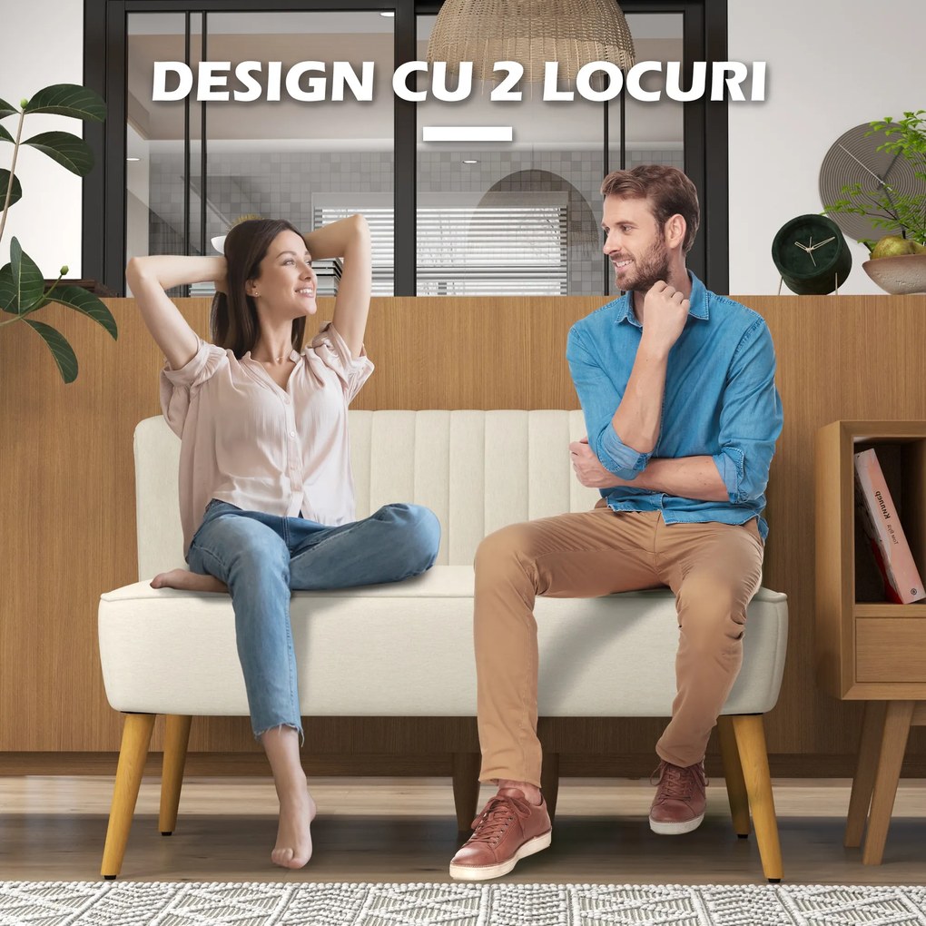 HOMCOM Canapea cu 2 Locuri din Material Textil fără Brațe, Canapea cu Picioare din Lemn, 117x56,5x77 cm, Verde | Aosom Romania