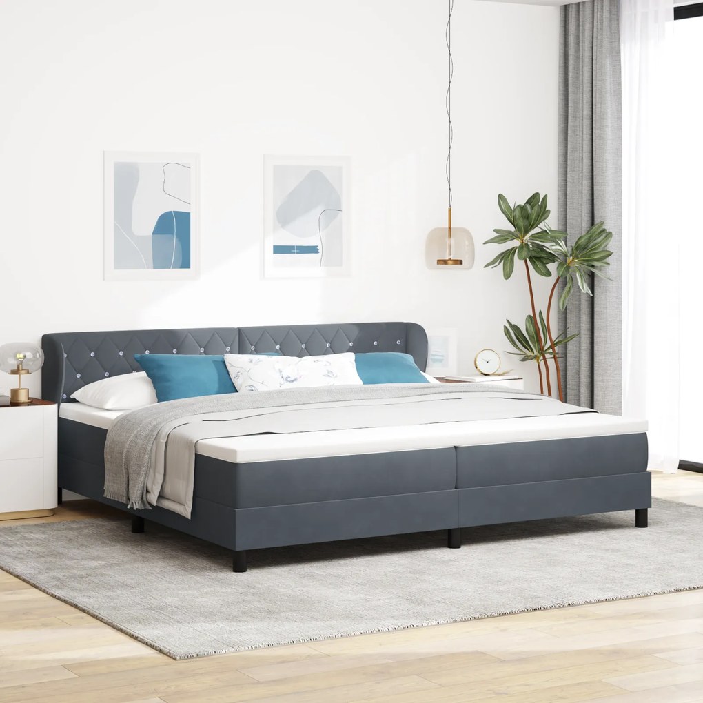 vidaXL Pat box spring cu saltea, gri închis, 200x200 cm, catifea