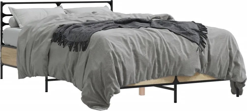 vidaXL Cadru de pat, stejar sonoma, 140x200cm, lemn prelucrat și metal