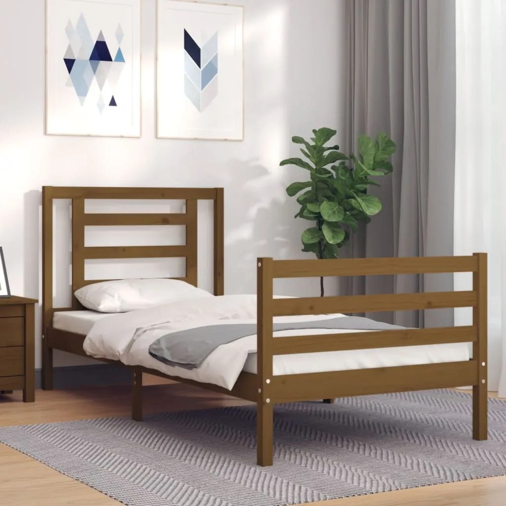 3194689 vidaXL Cadru de pat cu tăblie, maro miere, 90x200 cm, lemn masiv
