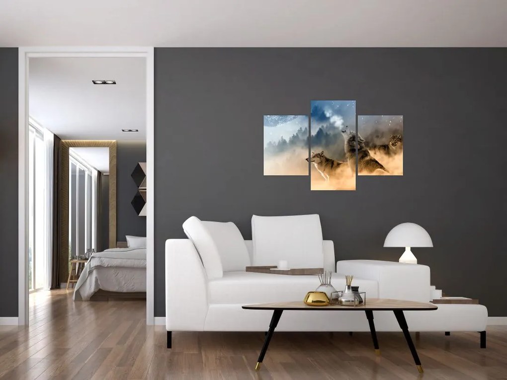 Tablou - lupii urlând la lună (90x60 cm)