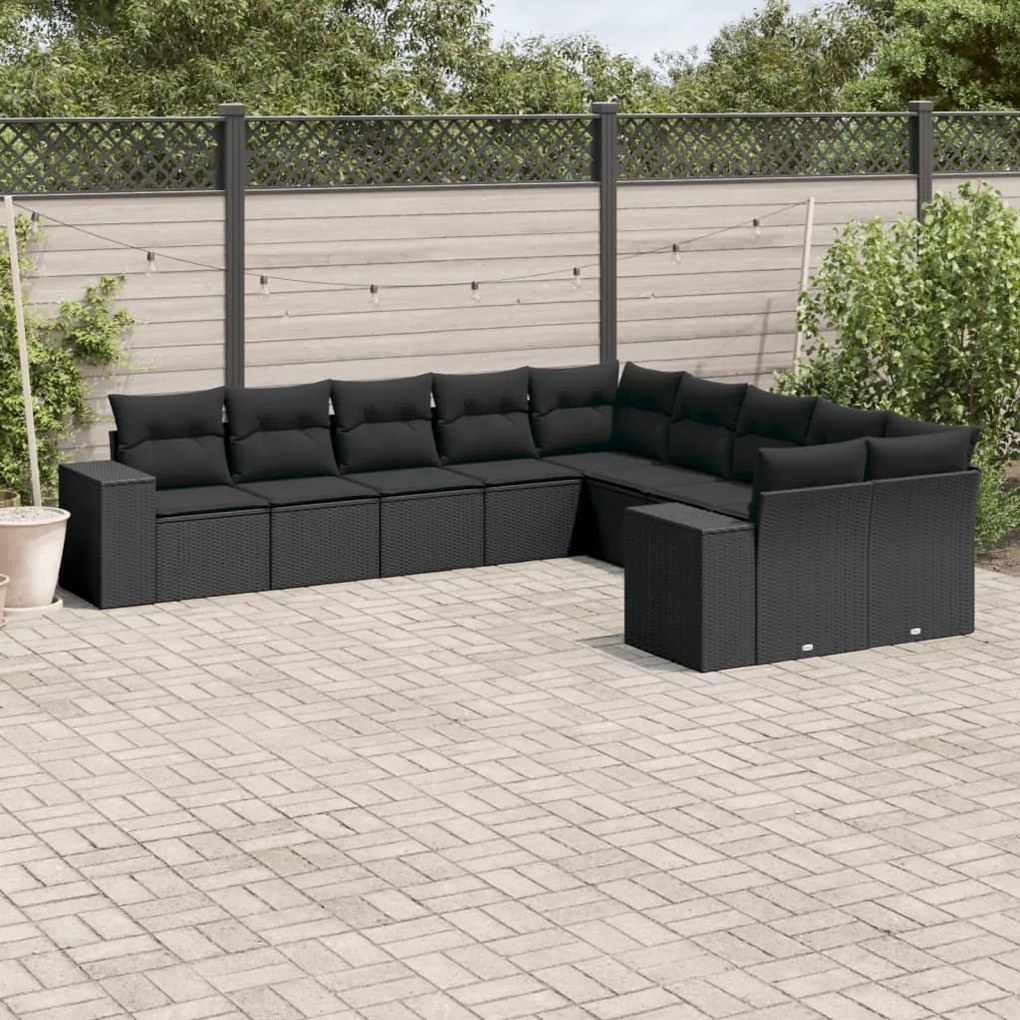 vidaXL Set canapele de grădină cu perne, 10 piese, negru, poliratan