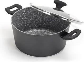 Oala cu capac sticla Zilan ZLN3321, Diametru 24 cm, Inaltime 12 cm, Material aluminiu, Interior granit, Compatibil inductie