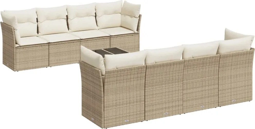 vidaXL Set canapele de grădină, 9 piese, cu perne, bej, poliratan