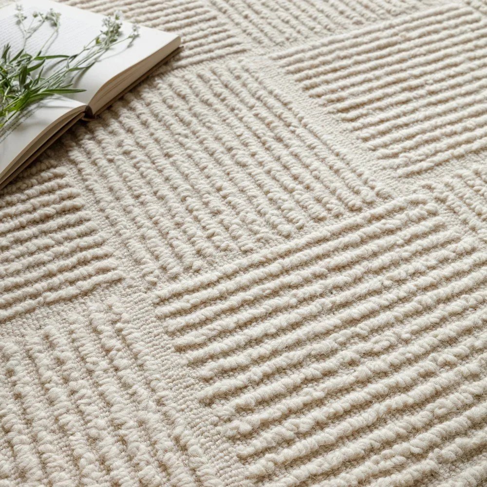 Covor fildeș țesut manual din lână 200x290 cm Zennith Grid – Asiatic Carpets