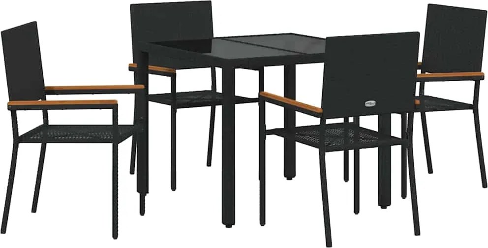 vidaXL Set de masă pentru grădină 5 pcs Negru poliratan