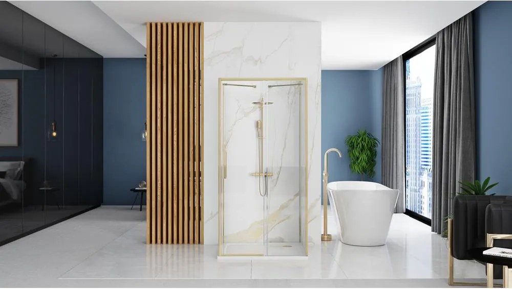 Cabina de dus de perete REA Rapid Slide 140x80 cm auriu periat