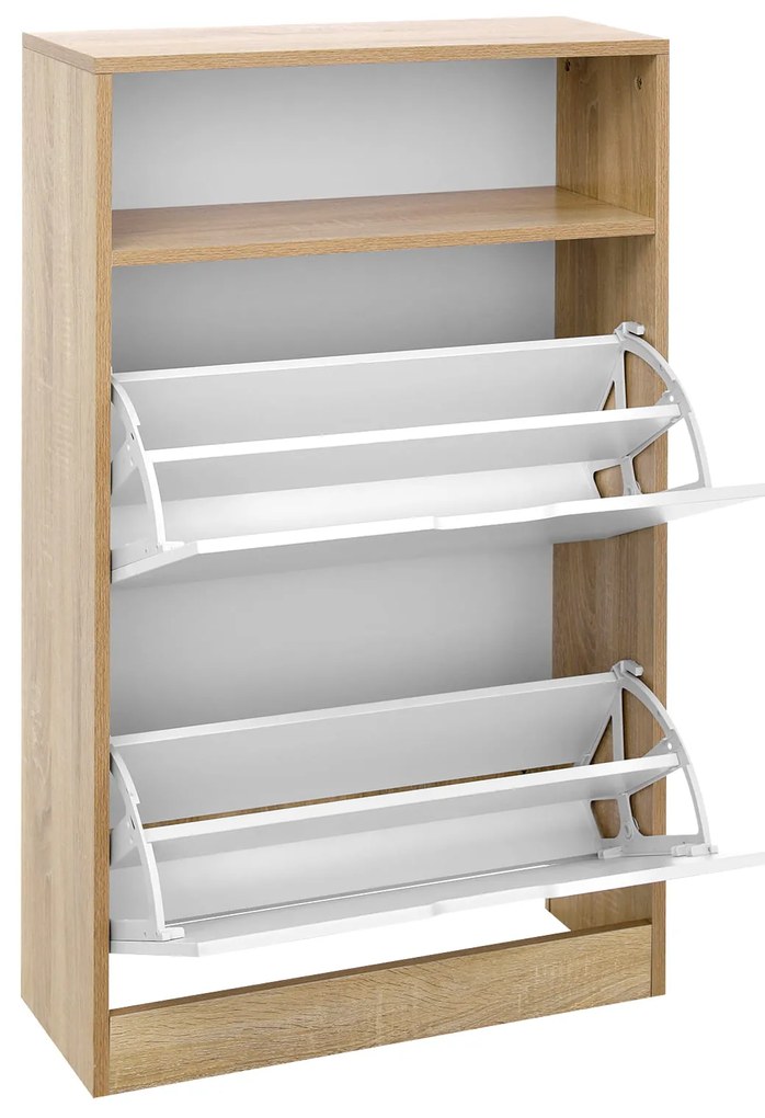 Pantofar cu balamale BOCO, decor stejar si alb, 2 rafturi