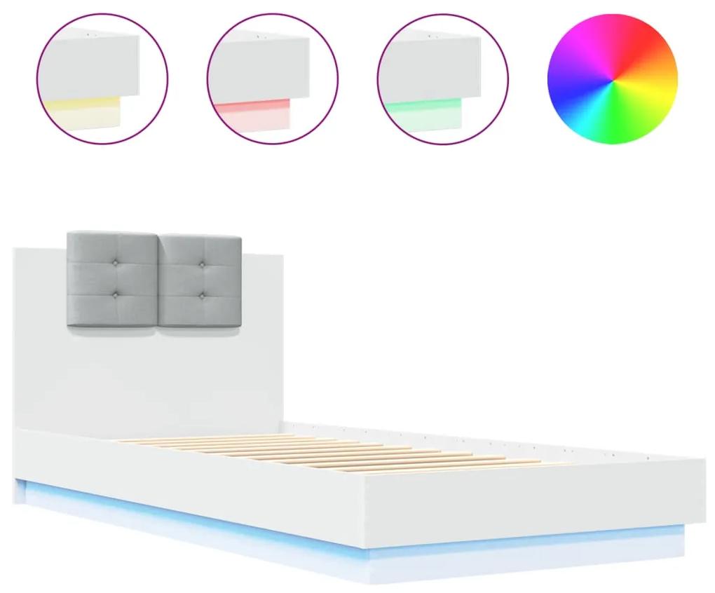 3210024 vidaXL Cadru de pat cu tăblie și lumini LED, alb, 100x200 cm