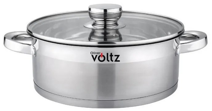Cratita cu capac din sticla Oliver Voltz OV51210Q20, 2 l, 20 x 7 cm, Inductie, Fund gros, Inox