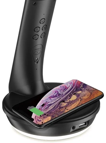 Lampă LED dimabilă cu funcție de încărcare fără fir Qi 5W și afișaj Retlux LED/6W/230V 3000/4000/6000K negru