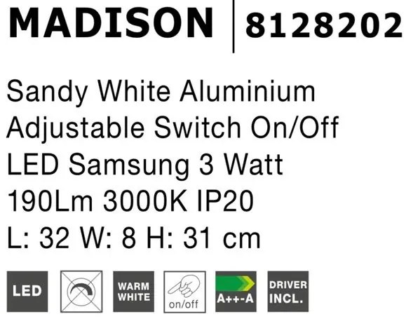 Aplica LED cu spot directionabil design minimalist Madison alba NVL-8128202