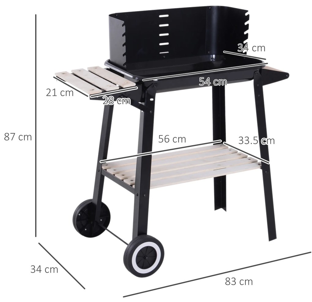 Outsunny Gril cu Carbune Barbecue Picnic Inaltime Reglabila Negru 87x 45 x 83 cm | Aosom Romania