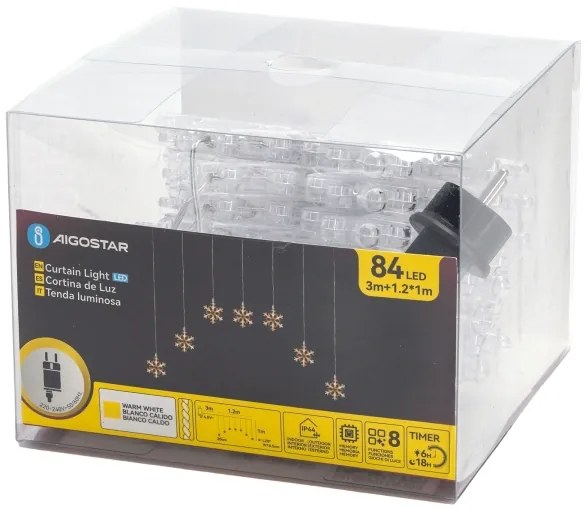 Aigostar - Ghirlandă LED de Crăciun pentru exterior 84 LED/230V 1,2x1m IP44 alb cald, cu fulgi