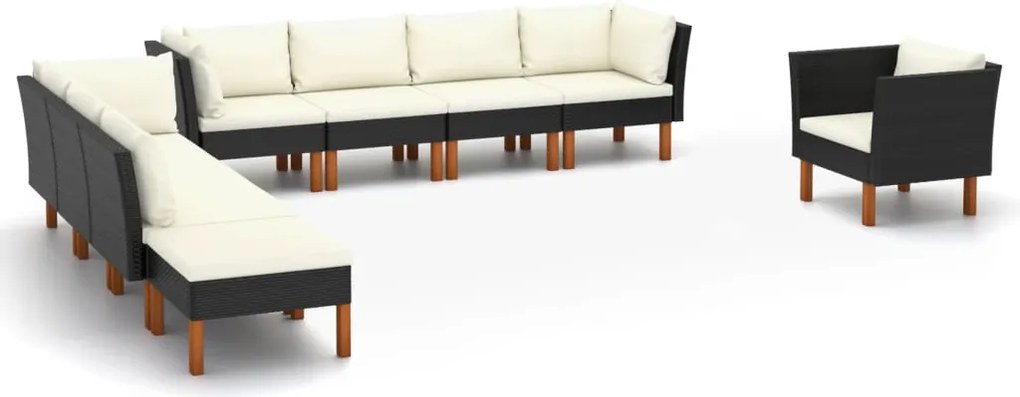 vidaXL Set mobilier grădină, 9 piese, negru poliratan și lemn eucalipt