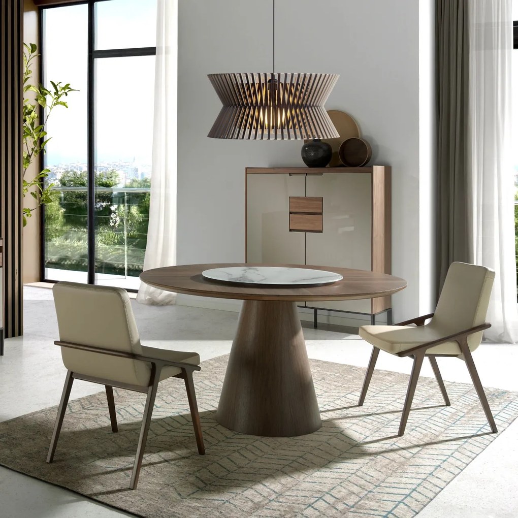 Masa dining cu blat central rotativ Veneer, 135cm AC-BRT1702-2