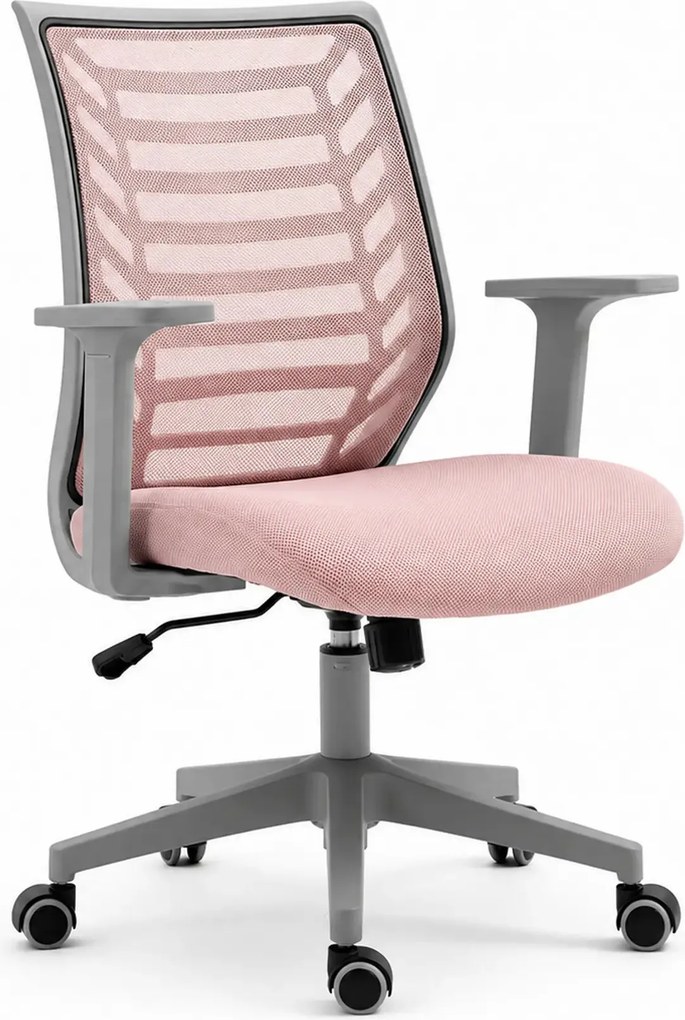 Scaun birou Q-320, roz/gri, stofa/plastic, 60x44x93/103 cm