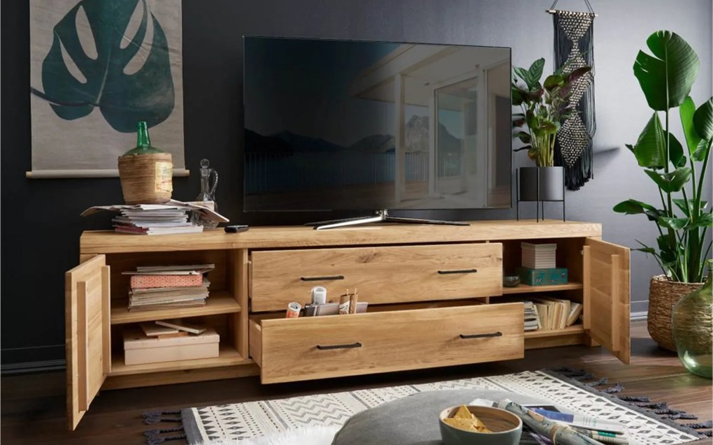 Comodă TV lemn masiv Toscana, 223 × 56 × 40 cm