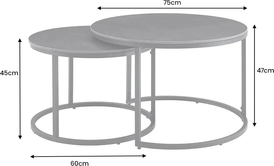 Set de 2 masute cu blat ceramic gri ELEGANCE 75cm