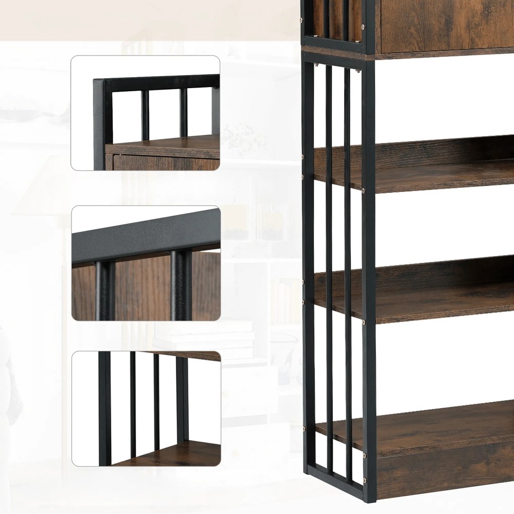 Librărie industrială cu 6 rafturi, Negru+Maro | Aosom Romania