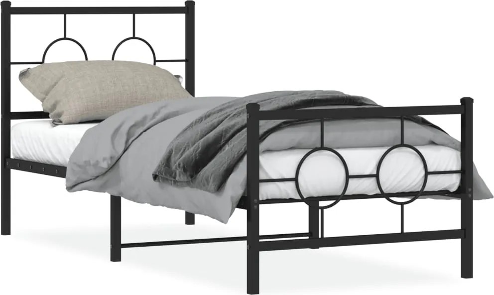 vidaXL Cadru pat metalic cu tăblii de cap/picioare, negru, 75x190 cm